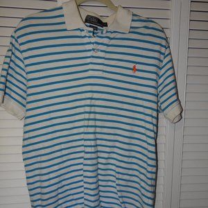 Men's Blue and White Short Sleeve Polo Shirt